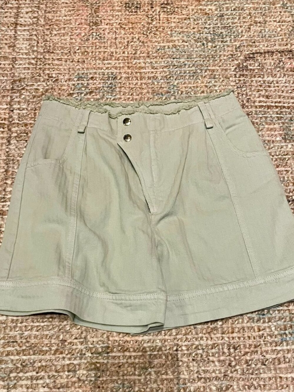 Chloe Girls 100% Cotton Herringbone Twill Shorts Frayed Waist Tan Size 12 NWOT